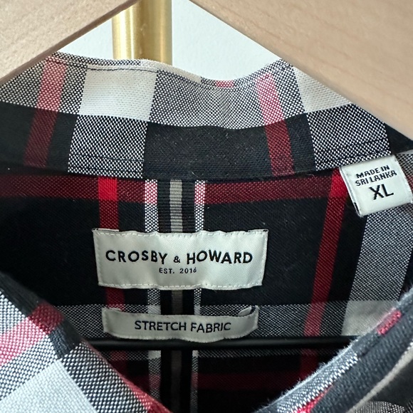 Black, white and red plaid cotton stretch fabric shirt - Picture 2 of 3